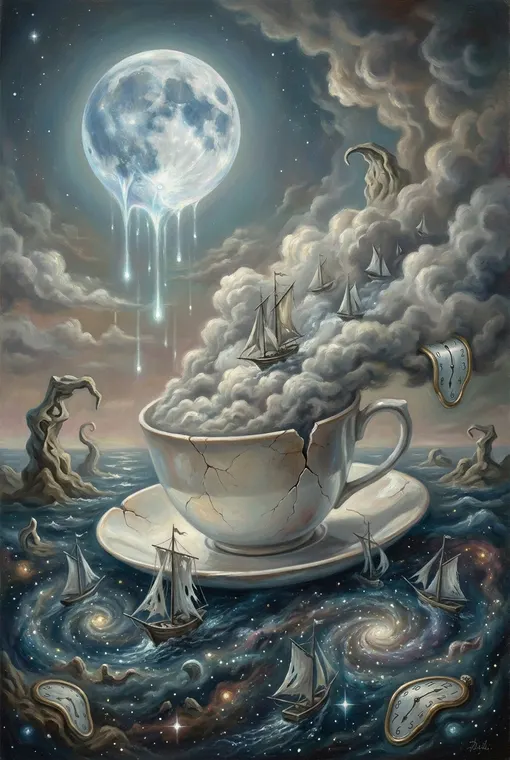 Ein traumhaftes, rätselhaftes und leicht beunruhigendes surrealistisches Poster 