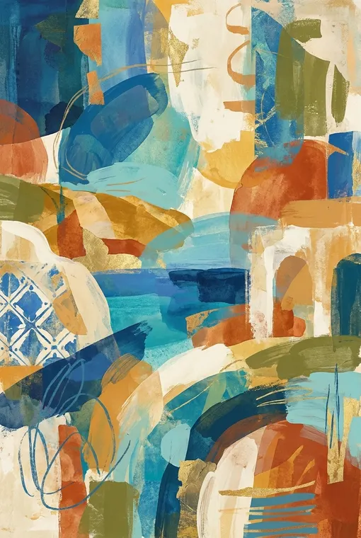 Erstelle ein abstraktes wandbild mit mediterranen farben