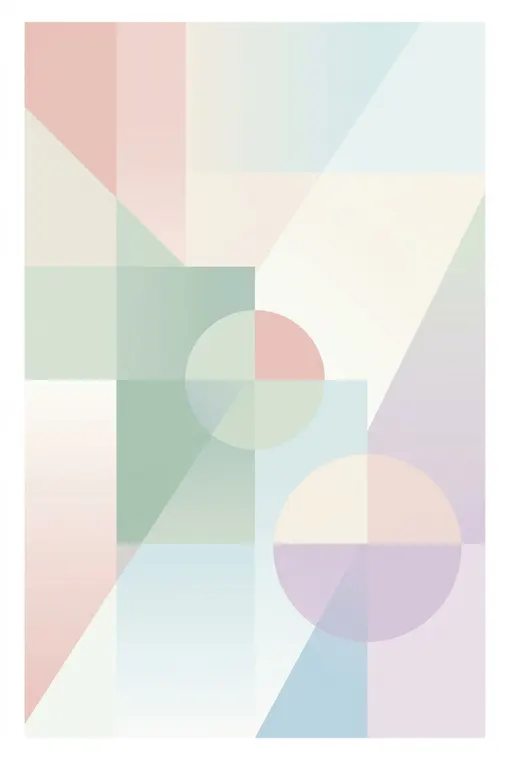 Ein minimalistisches, ruhiges abstraktes Poster, das das Zusammenspiel von weichen Pastellfarben und scharfen geometrischen Formen darstellt und eine kontemplative Stimmung erzeugt.